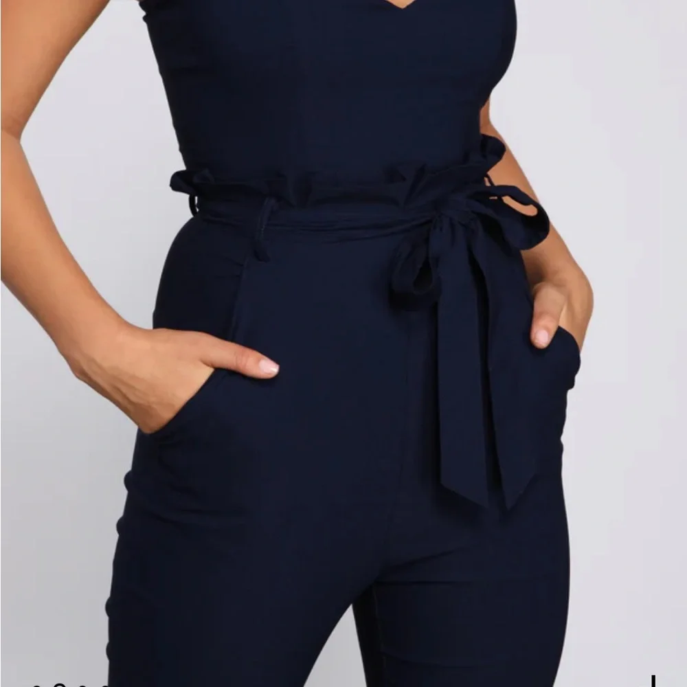 Windsor Navy Blue Spaghetti Strap Back Zip Sleeveless Jogger Style Jumpsuit